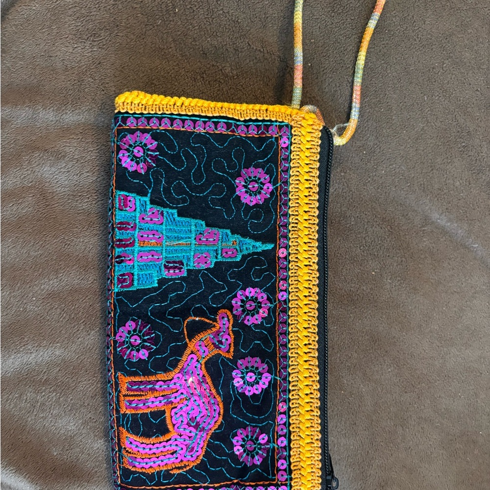 Embroidered Camel Wristlet